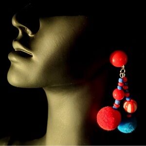 Red and Blue Beaded Dangle Earrings